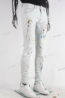 White Paint Splatters Skinny Jeans Men