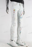 White Paint Splatters Skinny Jeans Men