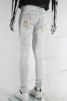 White Paint Splatters Skinny Jeans Men