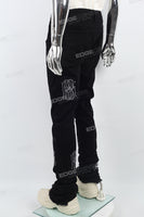 Black embroidery stacked jeans men