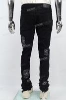 Black embroidery stacked jeans men