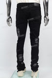 Black embroidery stacked jeans men