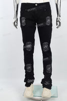 Black embroidery stacked jeans men