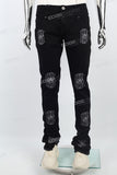 Black embroidery stacked jeans men