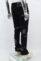 Black embroidery stacked jeans men