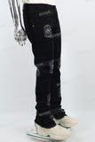 Black embroidery stacked jeans men