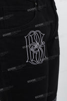 Black embroidery stacked jeans men
