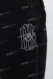 Black embroidery stacked jeans men
