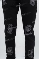 Black embroidery stacked jeans men