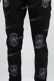 Black embroidery stacked jeans men