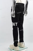 Black disdress screen print jeans men
