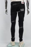Print Embroidery Black Men Jeans