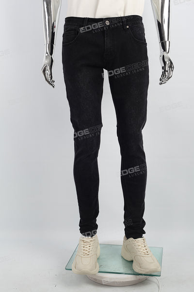 Print Embroidery Black Men Jeans