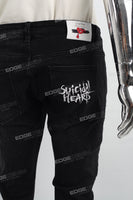 Print Embroidery Black Men Jeans