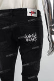Print Embroidery Black Men Jeans