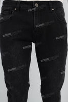 Print Embroidery Black Men Jeans