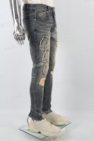 Distressed blue patch torn Skinny Jeans
