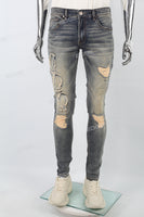 Distressed blue patch torn Skinny Jeans