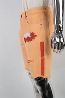 Light Orange Torn Embroidered Denim Shorts