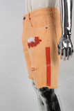 Light Orange Torn Embroidered Denim Shorts