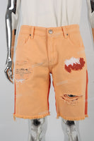 Light Orange Torn Embroidered Denim Shorts