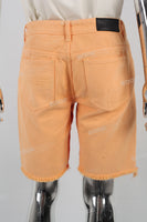 Light Orange Torn Embroidered Denim Shorts
