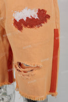 Light Orange Torn Embroidered Denim Shorts