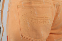 Light Orange Torn Embroidered Denim Shorts