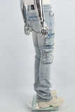 Distressed Torn Utility Pocket Embroidered Mans Stack Jeans