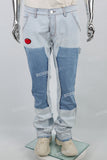 Dark Light Blue Towel Embroidered Badge Cargo Men's Jeans