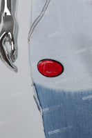 Dark Light Blue Towel Embroidered Badge Cargo Men's Jeans