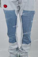 Dark Light Blue Towel Embroidered Badge Cargo Men's Jeans