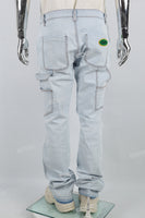 Dark Light Blue Towel Embroidered Badge Cargo Men's Jeans