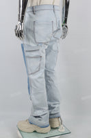 Dark Light Blue Towel Embroidered Badge Cargo Men's Jeans