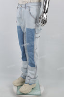 Dark Light Blue Towel Embroidered Badge Cargo Men's Jeans