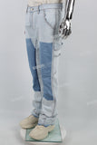 Dark Light Blue Towel Embroidered Badge Cargo Men's Jeans