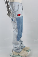 Dark Light Blue Towel Embroidered Badge Cargo Men's Jeans