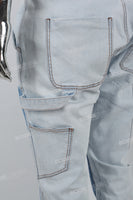 Dark Light Blue Towel Embroidered Badge Cargo Men's Jeans