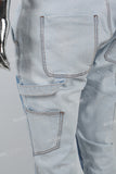 Dark Light Blue Towel Embroidered Badge Cargo Men's Jeans
