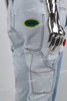 Dark Light Blue Towel Embroidered Badge Cargo Men's Jeans
