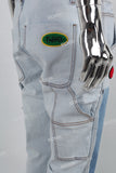 Dark Light Blue Towel Embroidered Badge Cargo Men's Jeans
