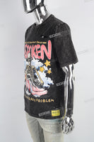Black Skull Angel Print T-shirt