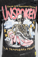 Black Skull Angel Print T-shirt
