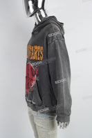 Grey Distressed Washed Skull Print Men's Hoodies