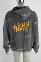 Grey Distressed Washed Skull Print Men's Hoodies