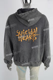 Grey Distressed Washed Skull Print Men's Hoodies