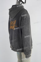 Grey Distressed Washed Skull Print Men's Hoodies