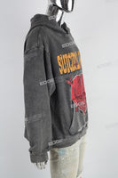 Grey Distressed Washed Skull Print Men's Hoodies