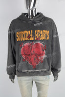 Grey Distressed Washed Skull Print Men's Hoodies