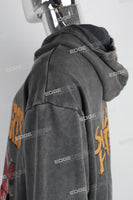 Grey Distressed Washed Skull Print Men's Hoodies